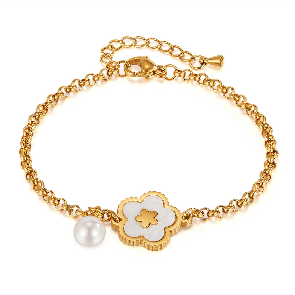 Bracciale in Acciaio e Madreperla – Fiore Elegante