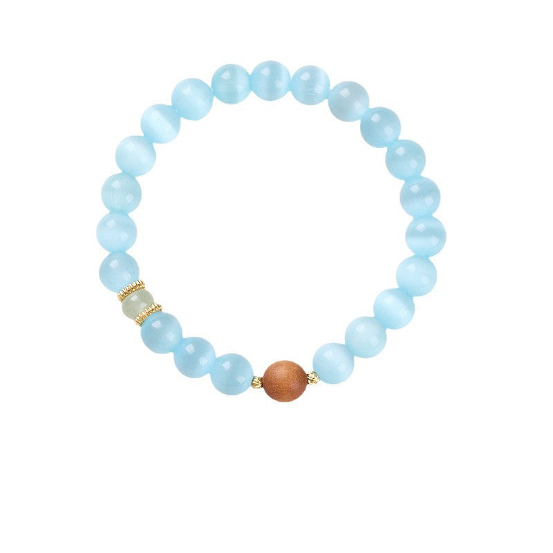 Bracciale Occhio di Gatto Blu Ghiaccio – Legno di Sandalo Rosa