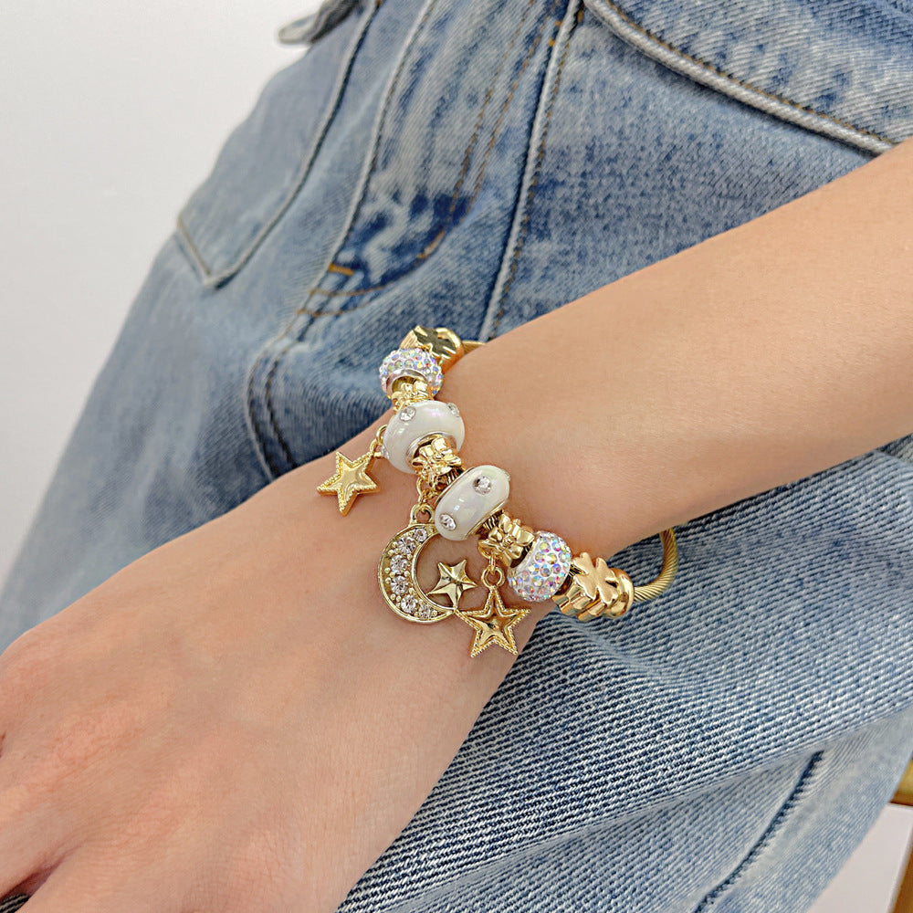 Bracciale Titanio Stellare – Ciondolo Luna e Stella