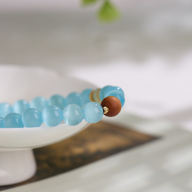 Bracciale Occhio di Gatto Blu Ghiaccio – Legno di Sandalo Rosa